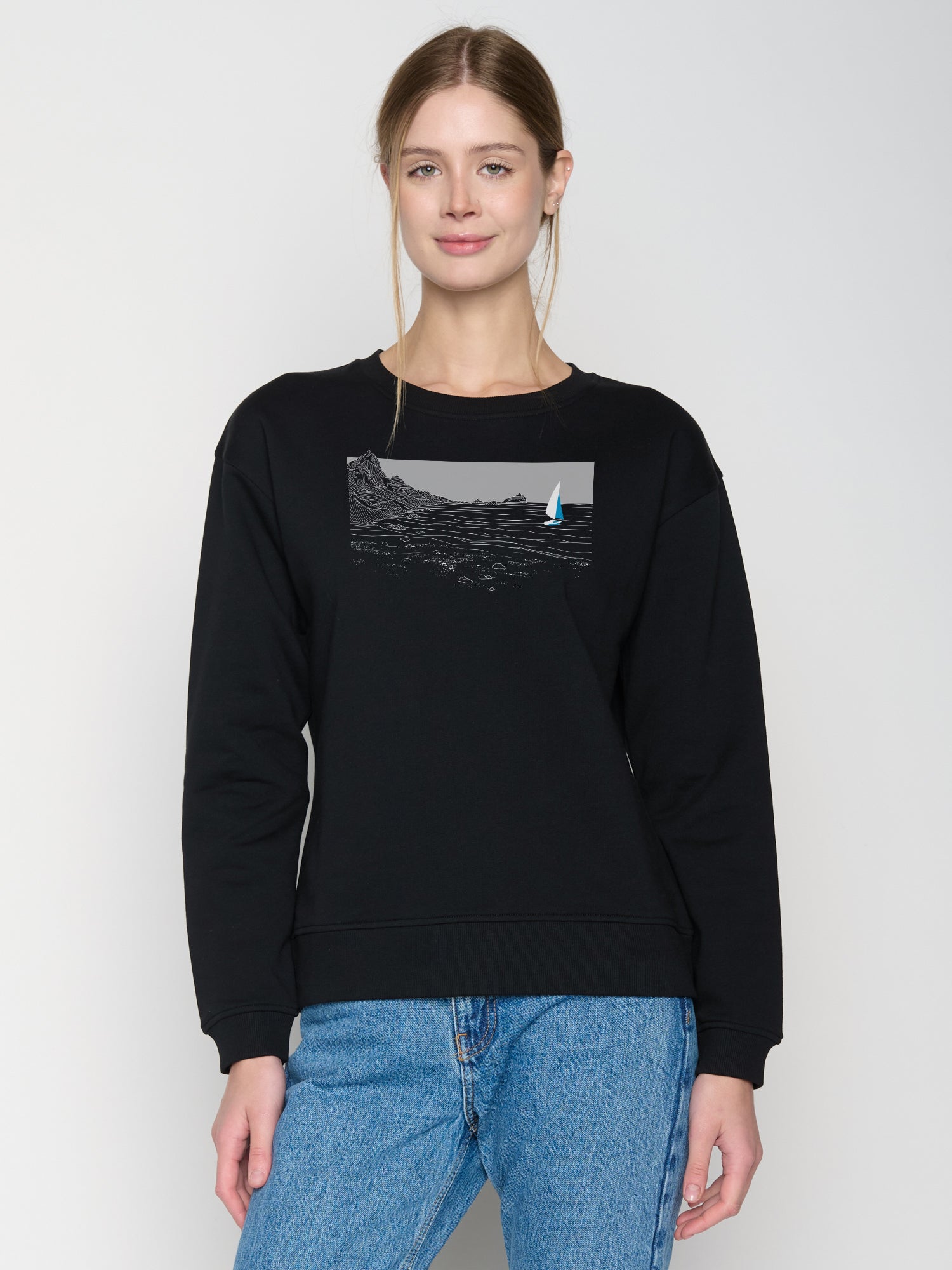 Schwarz:  Gemütliches Sweatshirt aus Bio-Baumwolle für Damen [23138]