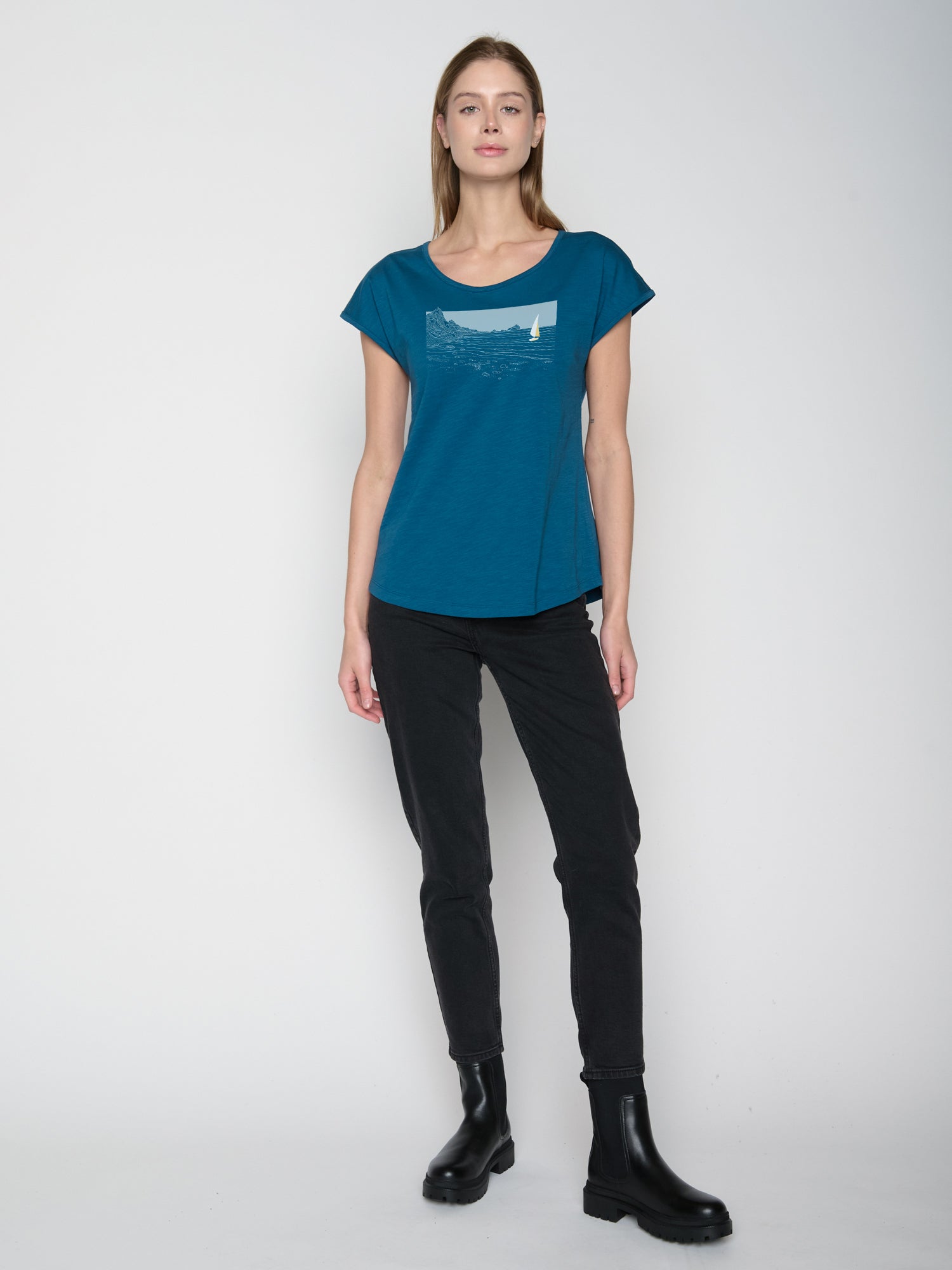 Rich Blue: Lässiges T-Shirt aus Bio-Baumwolle für Damen [23142]