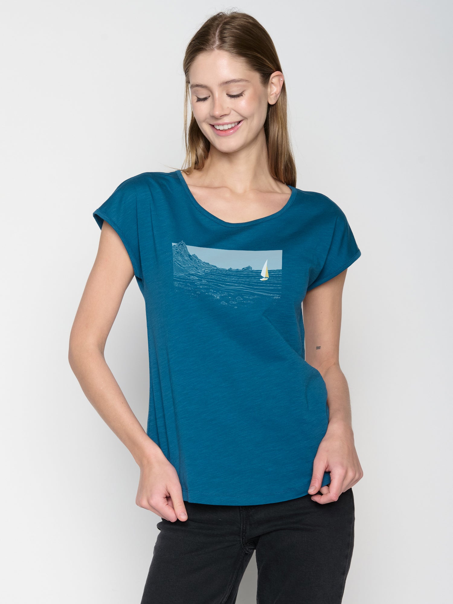 Rich Blue: Lässiges T-Shirt aus Bio-Baumwolle für Damen [23145]