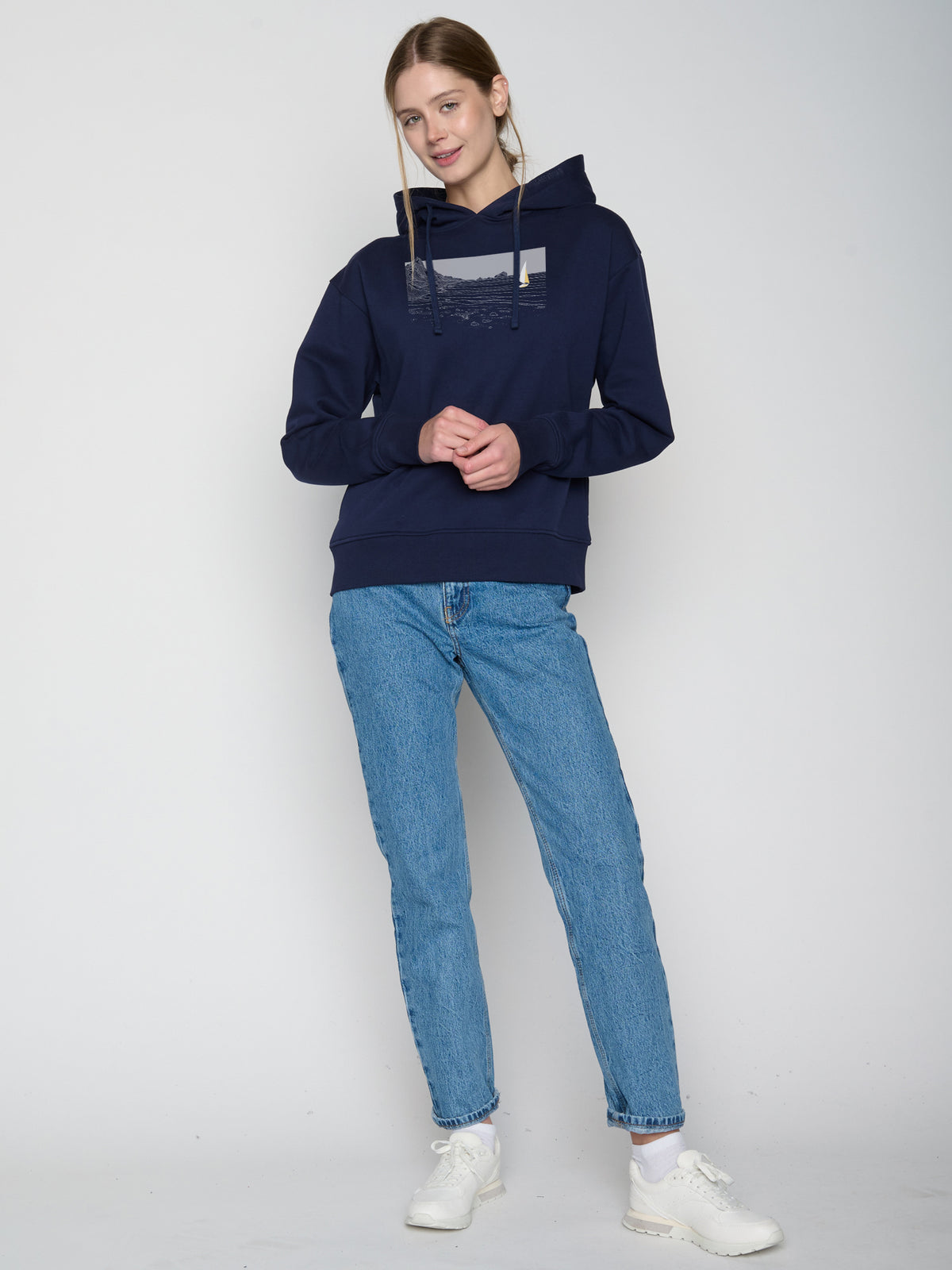 Blau:  Gemütlicher Hoodie aus Bio-Baumwoll Mix für Damen [23147]