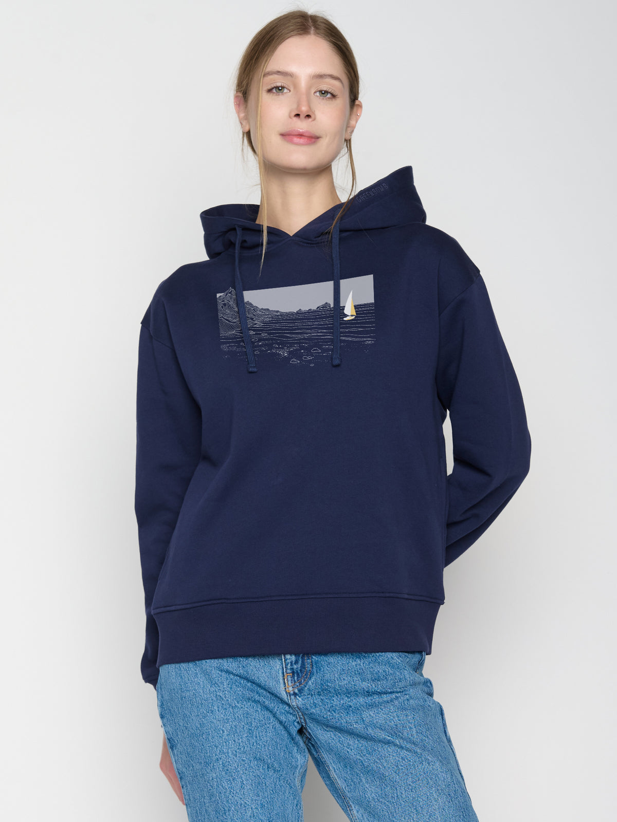 Blau:  Gemütlicher Hoodie aus Bio-Baumwoll Mix für Damen [23148]