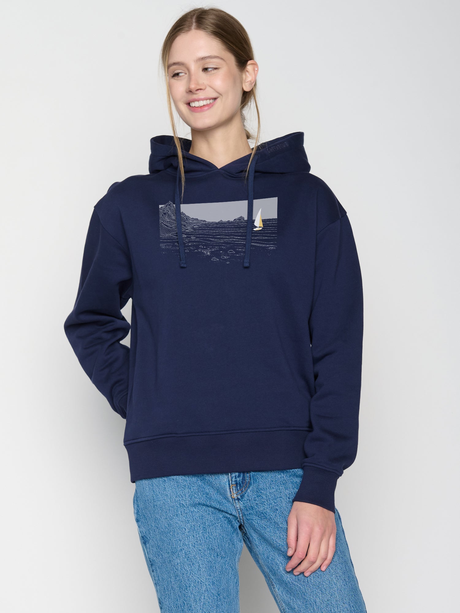 Blau:  Gemütlicher Hoodie aus Bio-Baumwoll Mix für Damen [23149]
