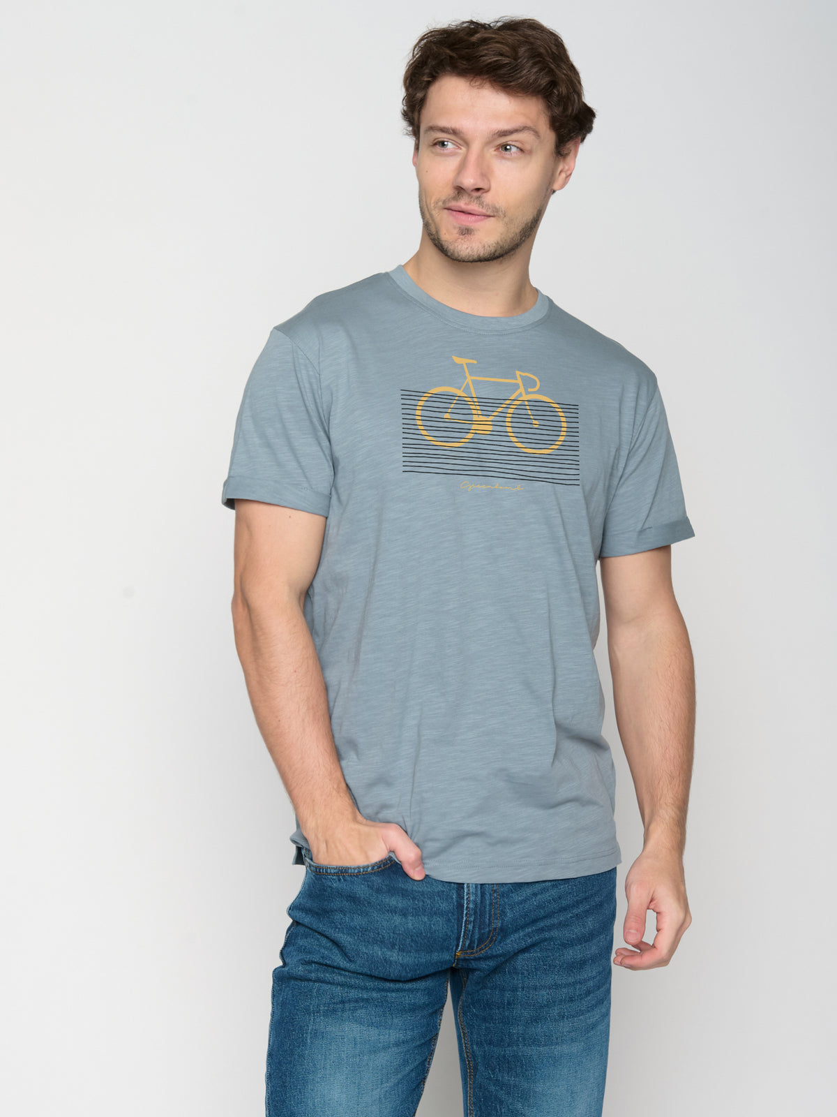 Grey Blue: Lässiges T-Shirt aus Bio-Baumwoll Mix für Herren [23633]