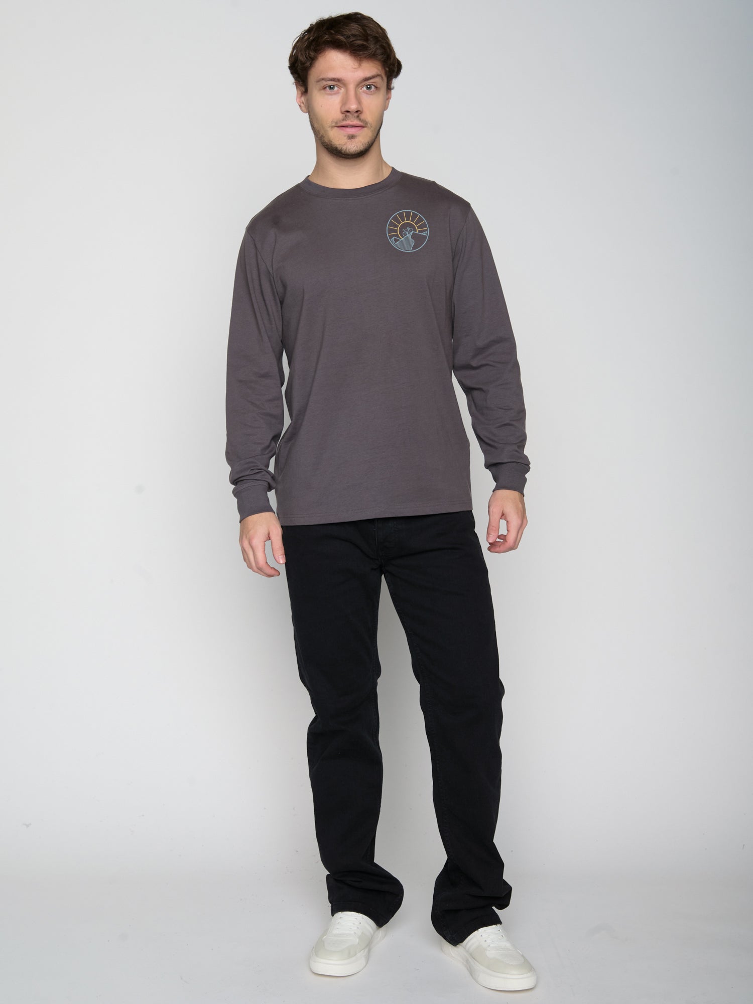 Anthracite: Sportliches Longsleeve für Herren [24691]