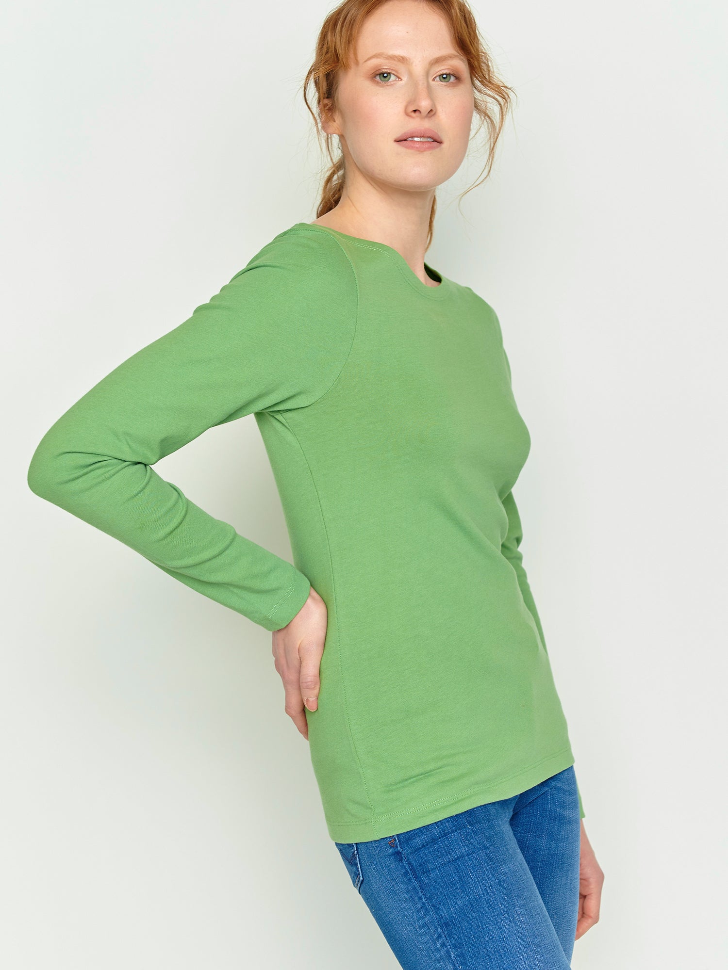 Mermaid Green: Sportliches Longsleeve aus Bio-Baumwolle für Damen [24724]