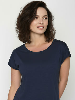 Navy: Lässiges T-Shirt aus Bio-Baumwolle für Damen [24785]