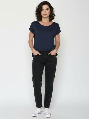 Navy: Lässiges T-Shirt aus Bio-Baumwolle für Damen [24786]