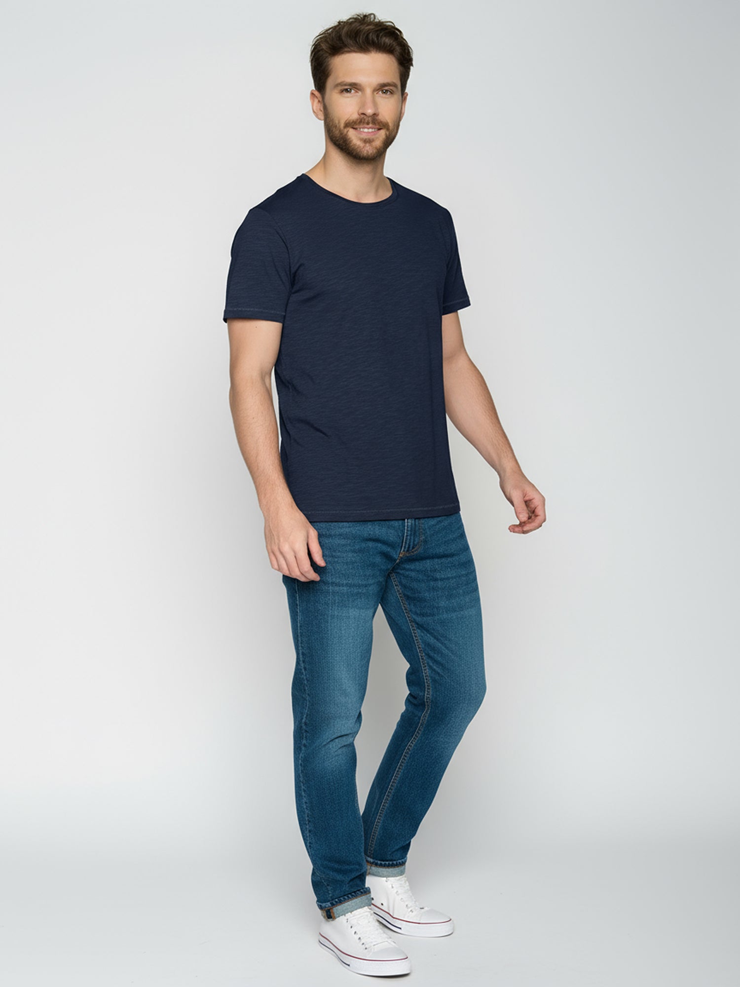 Navy: Sportliches T-Shirt aus Bio-Baumwolle für Herren [24831]