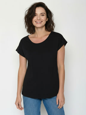 Black: Lässiges T-Shirt aus Bio-Baumwolle für Damen [24834]