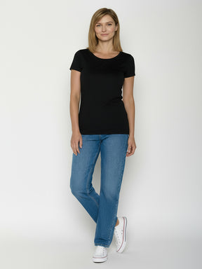 Black: Sportliches T-Shirt aus Bio-Baumwolle für Damen [24841]