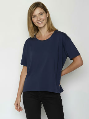 Navy: Lässiges T-Shirt aus Bio-Baumwoll Mix für Damen [24864]