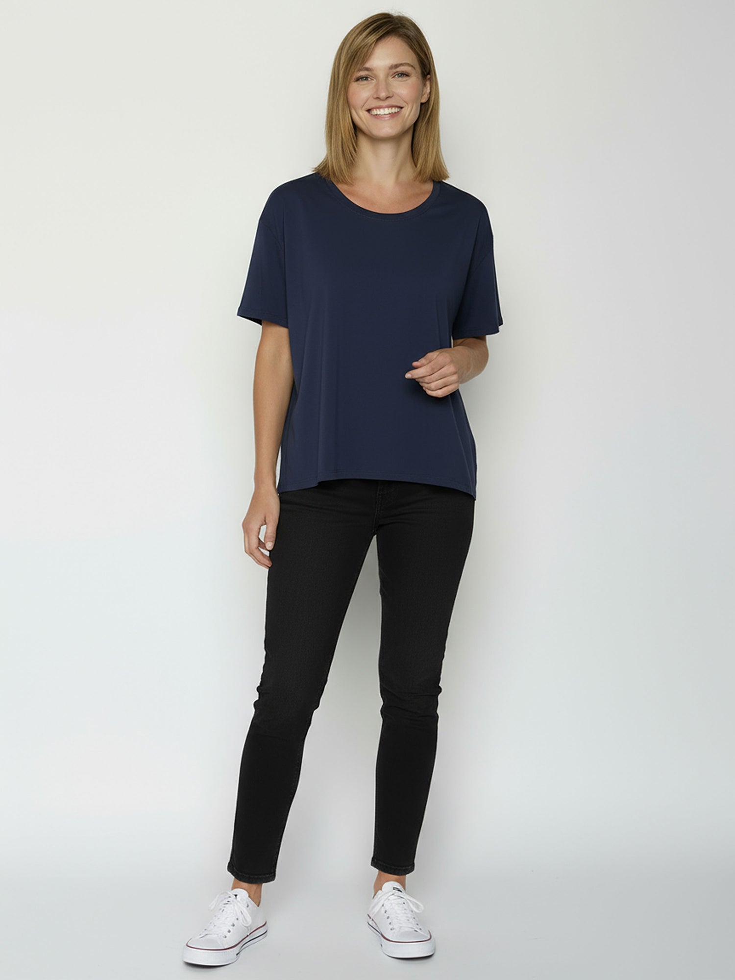 Navy: Lässiges T-Shirt aus Bio-Baumwoll Mix für Damen [24866]