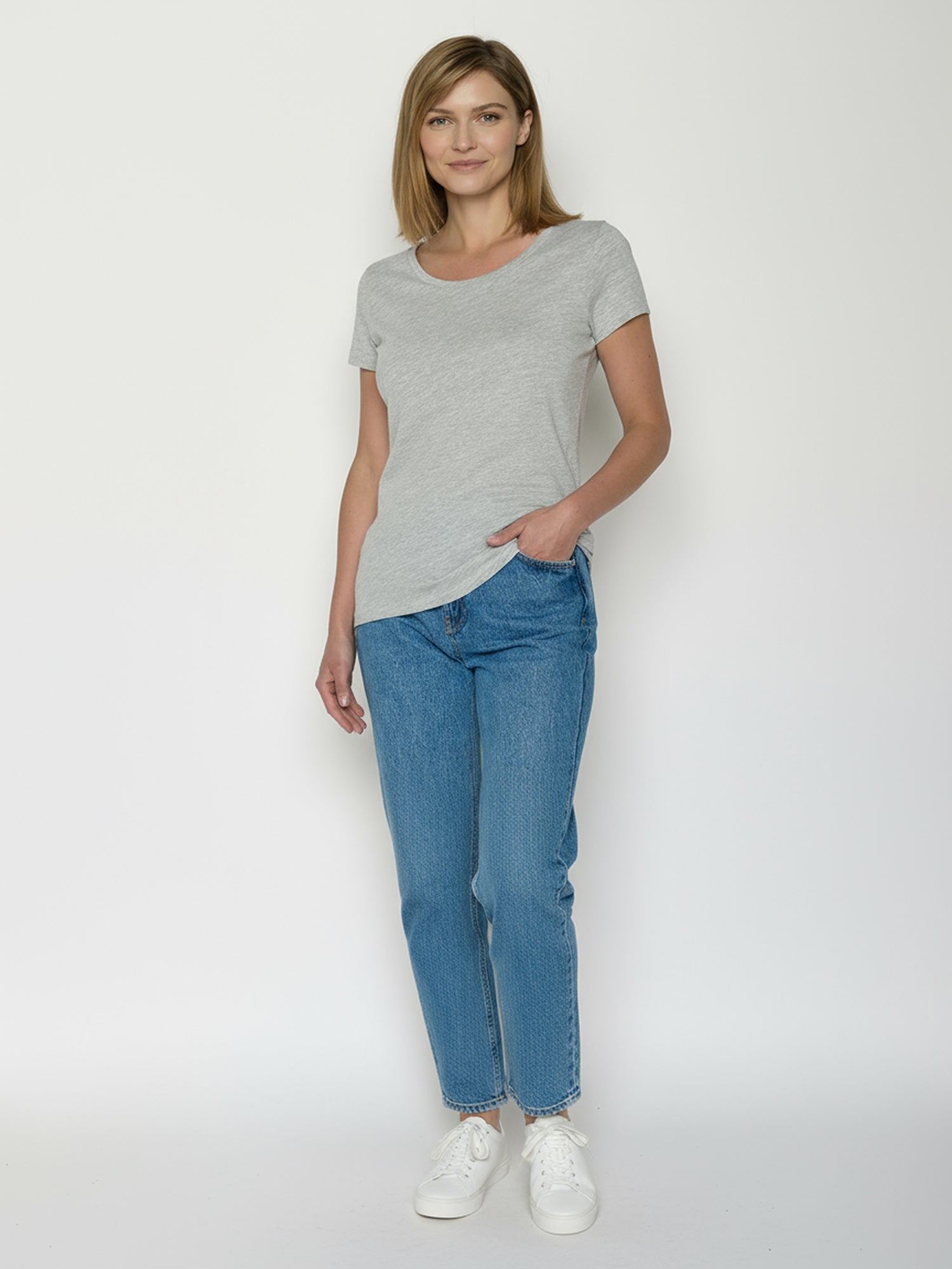 Heather Grey: Sportliches T-Shirt aus Bio-Baumwolle für Damen [24871]