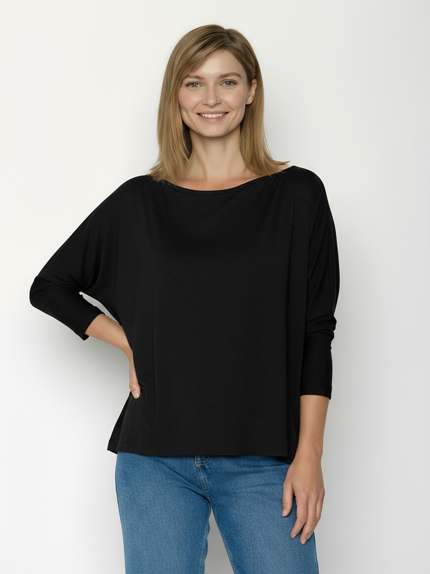Black: Gemütliches Longsleeve aus Viskose (LENZING™ ECOVERO™) Mix für Damen [24879]