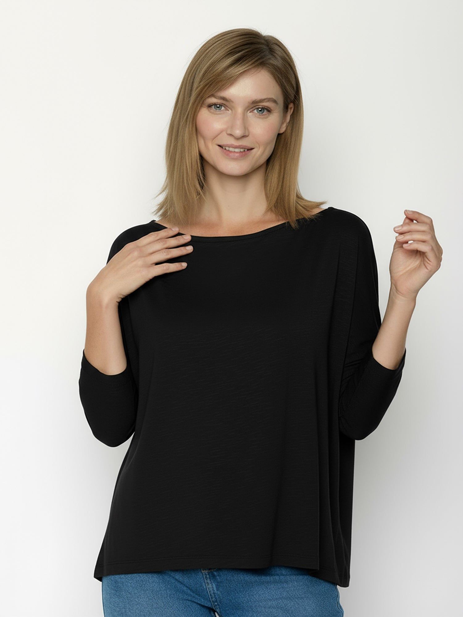 Black: Gemütliches Longsleeve aus Viskose (LENZING™ ECOVERO™) Mix für Damen [24880]