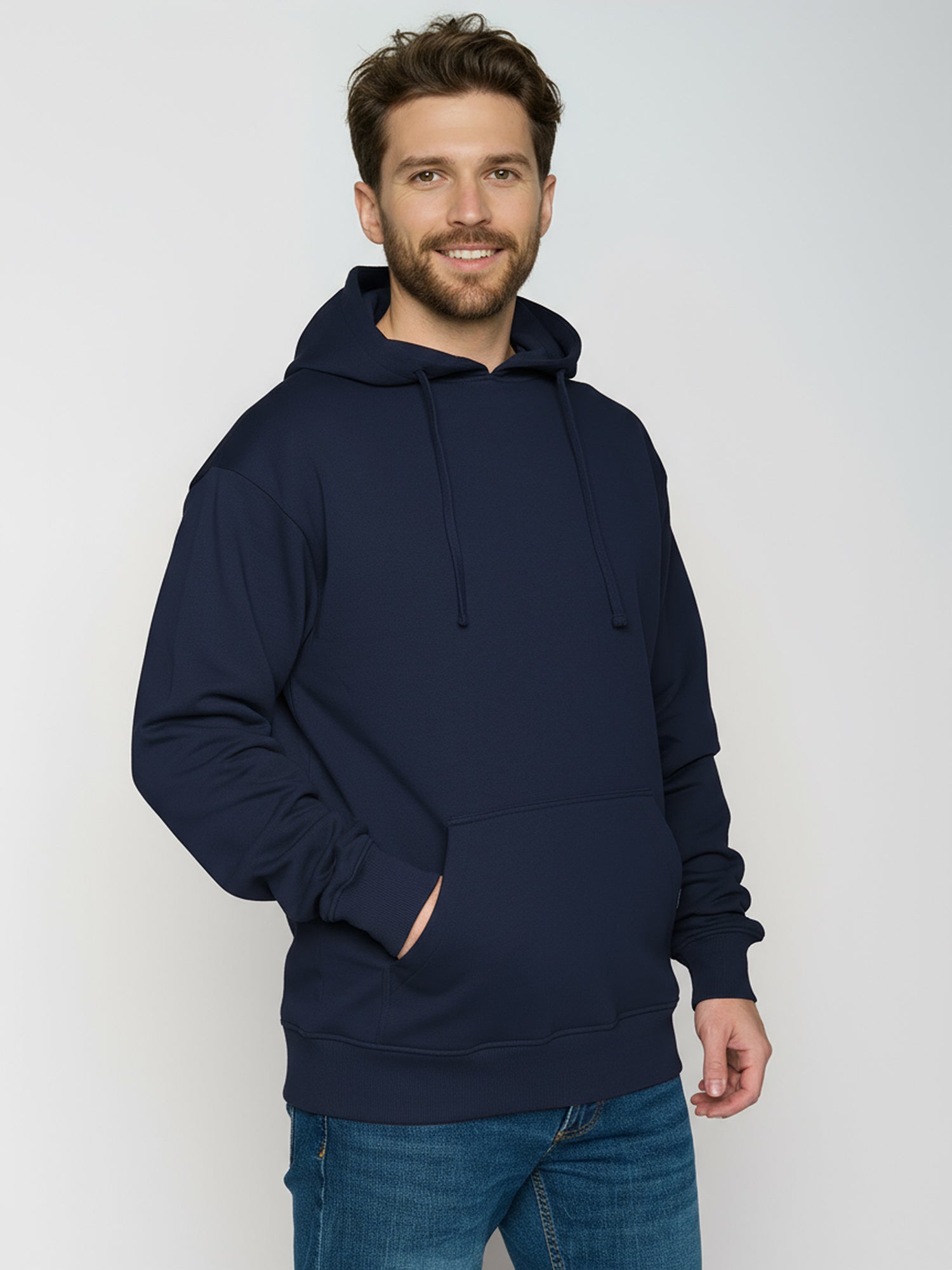 Navy: Gemütlicher Hoodie aus Bio-Baumwolle für Herren [24889]