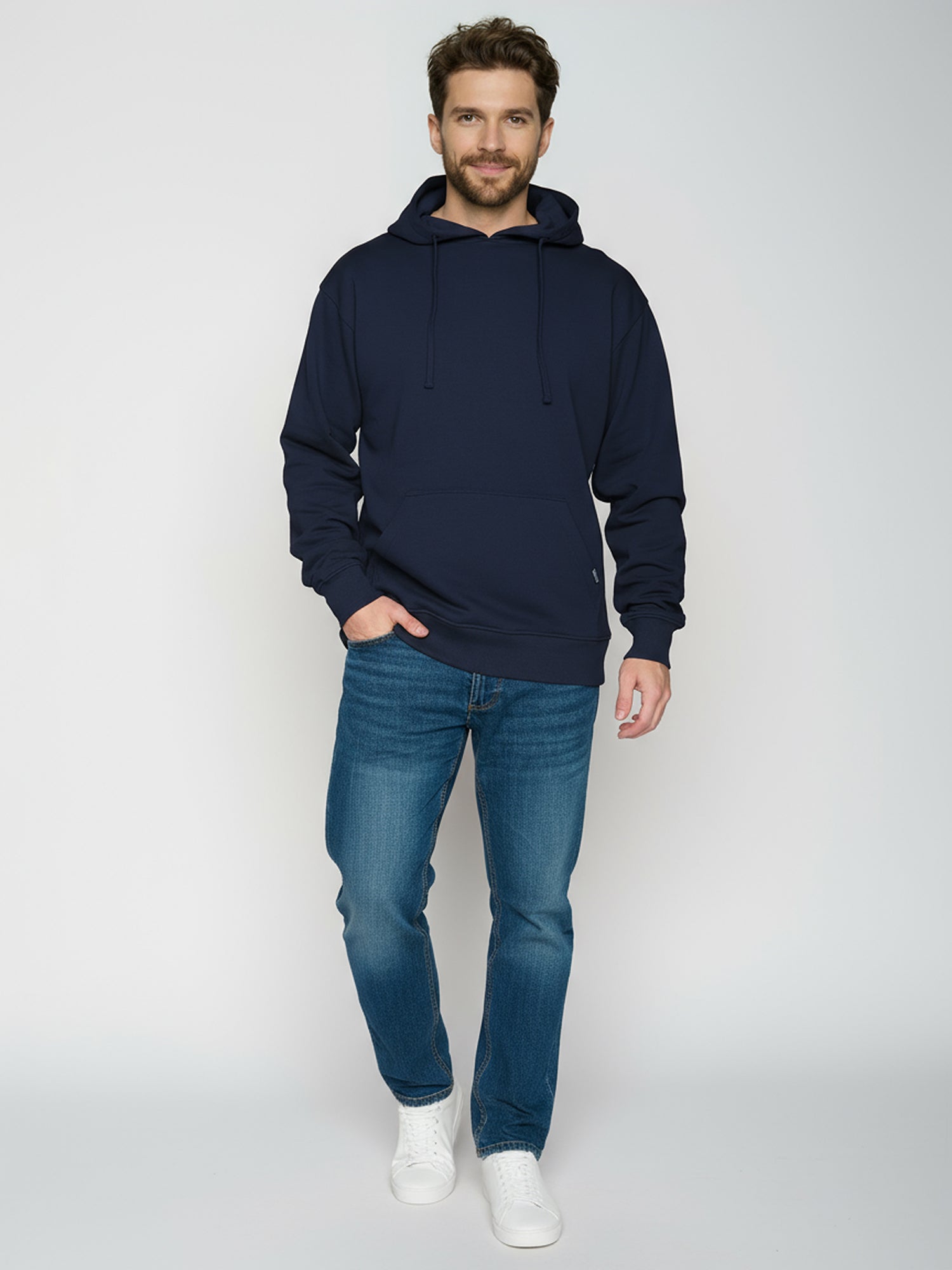 Navy: Gemütlicher Hoodie aus Bio-Baumwolle für Herren [24891]