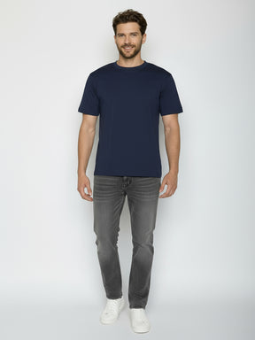 Navy: Lässiges Oversize-T-Shirt aus Bio-Baumwolle für Herren [24896]