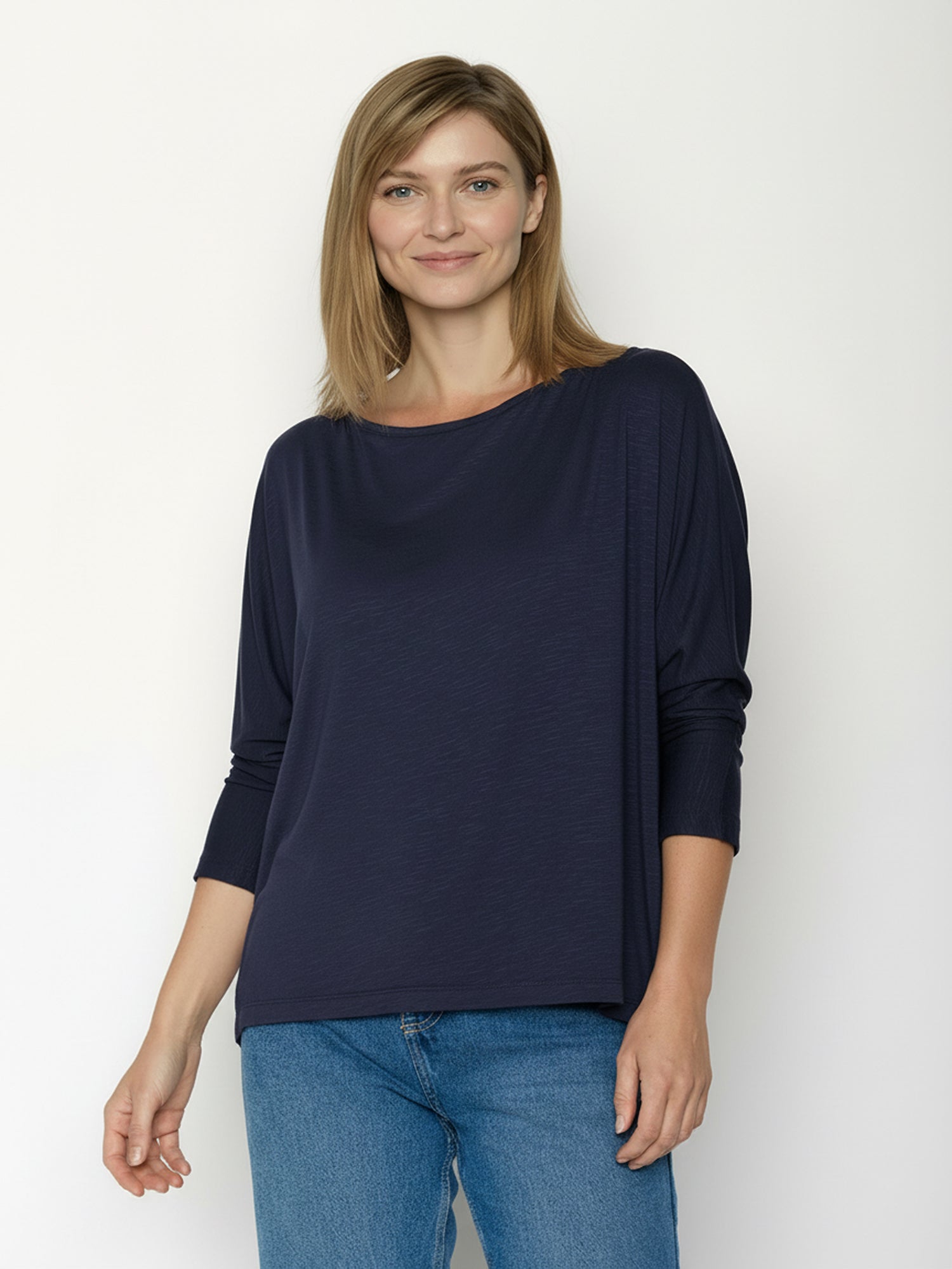 Navy: Gemütliches Longsleeve aus Viskose (LENZING™ ECOVERO™) Mix für Damen [24899]
