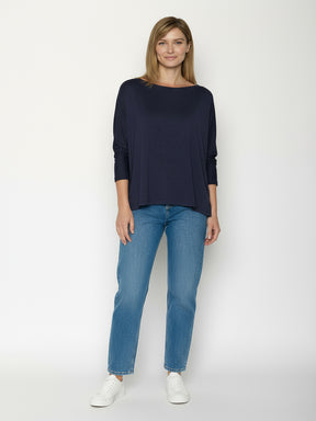 Navy: Gemütliches Longsleeve aus Viskose (LENZING™ ECOVERO™) Mix für Damen [24901]