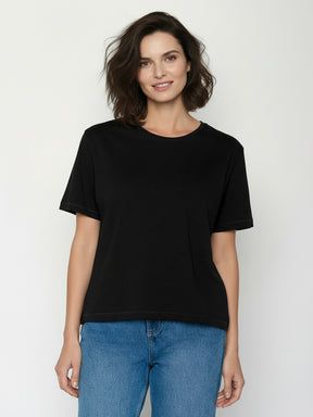Black: Kastiges T-Shirt aus Bio-Baumwolle für Damen [24904]