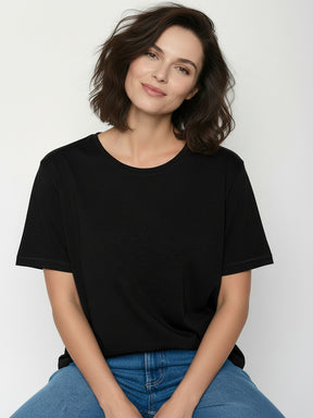 Black: Kastiges T-Shirt aus Bio-Baumwolle für Damen [24905]