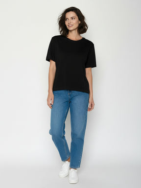 Black: Kastiges T-Shirt aus Bio-Baumwolle für Damen [24906]