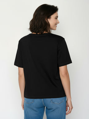 Black: Kastiges T-Shirt aus Bio-Baumwolle für Damen [24908]