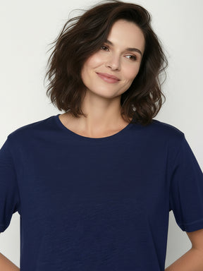 Navy: Kastiges T-Shirt aus Bio-Baumwolle für Damen [24911]