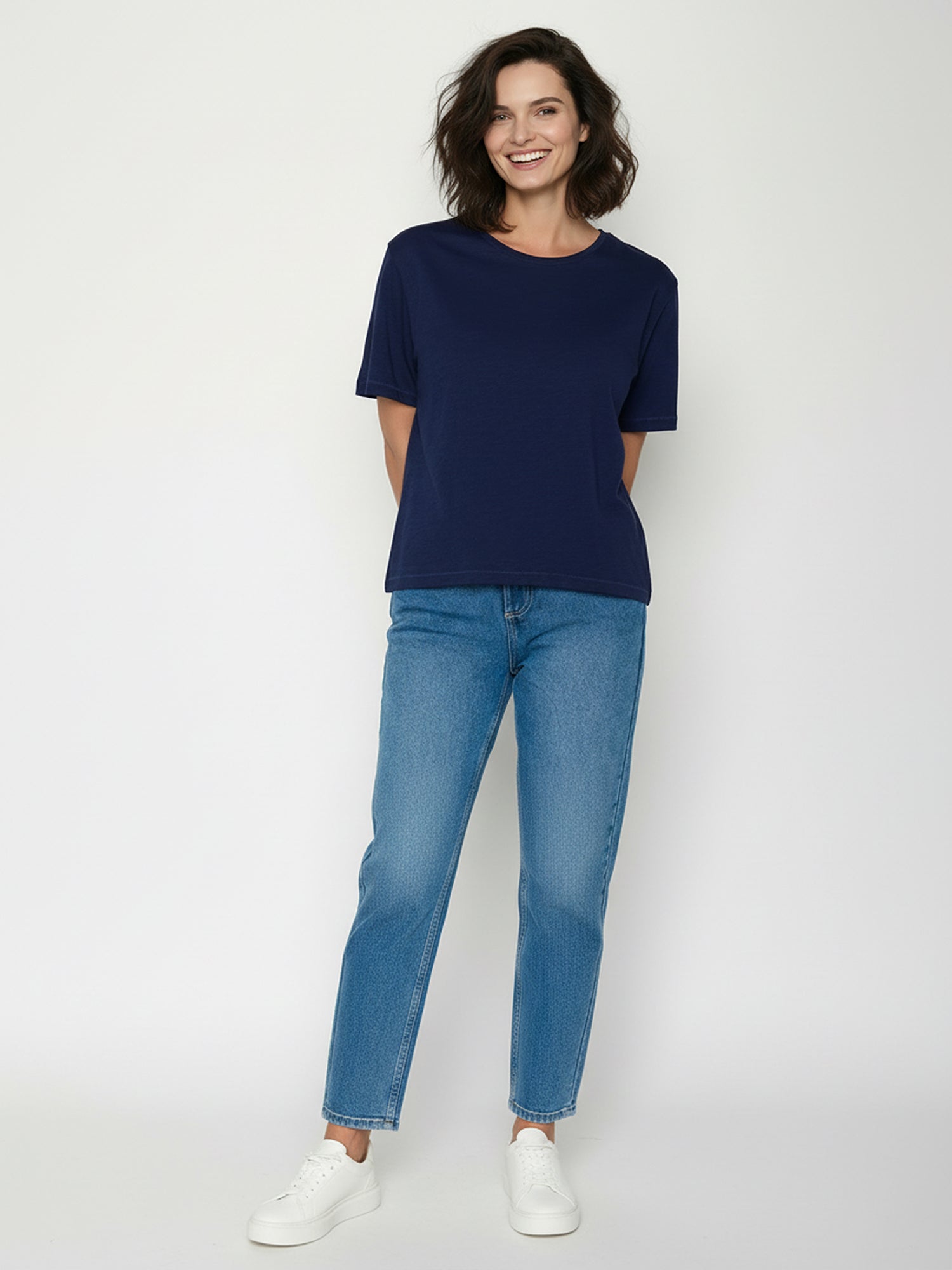 Navy: Kastiges T-Shirt aus Bio-Baumwolle für Damen [24912]