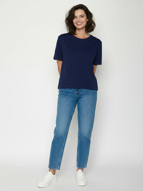 Navy: Kastiges T-Shirt aus Bio-Baumwolle für Damen [24912]