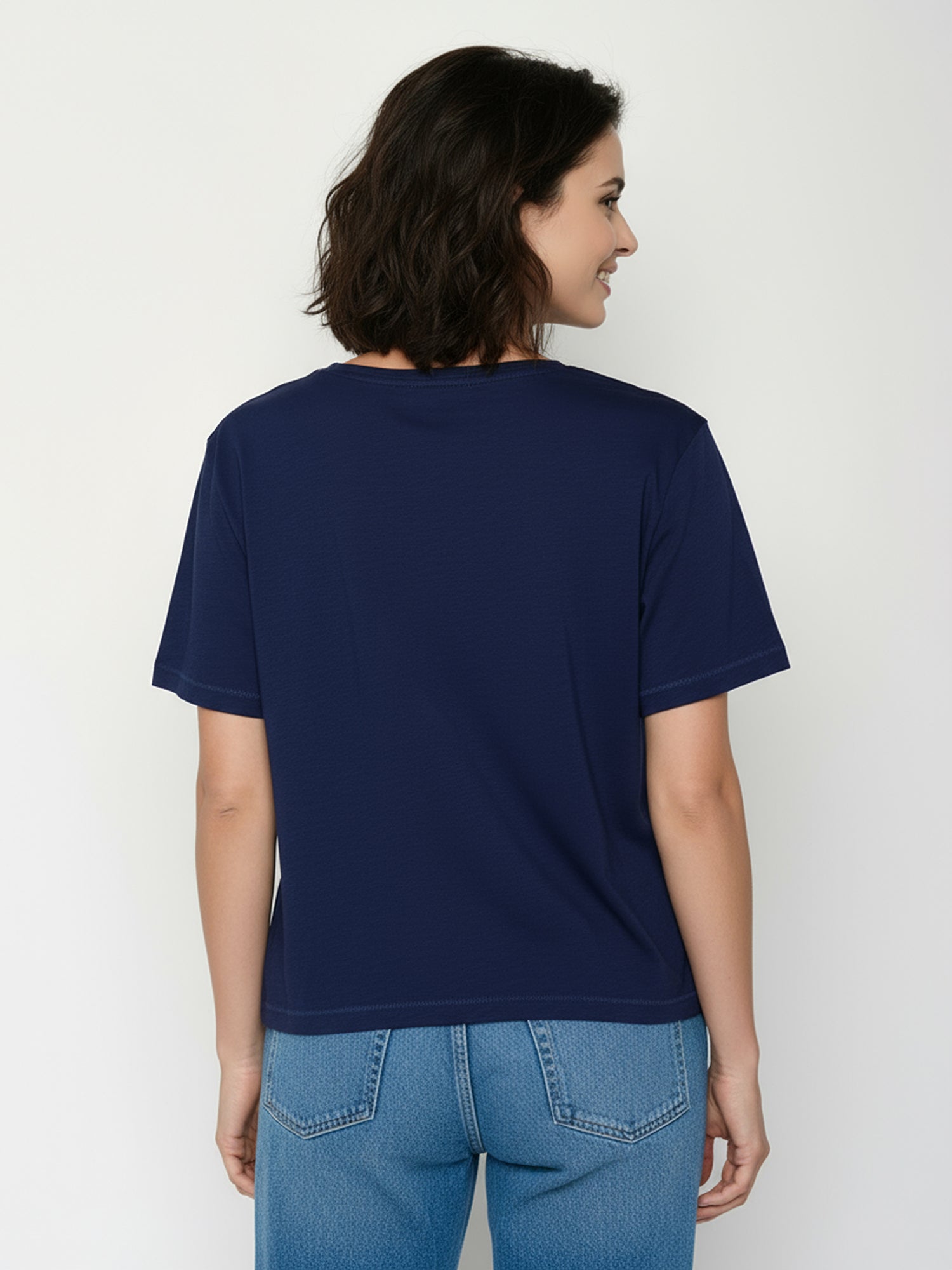 Navy: Kastiges T-Shirt aus Bio-Baumwolle für Damen [24913]
