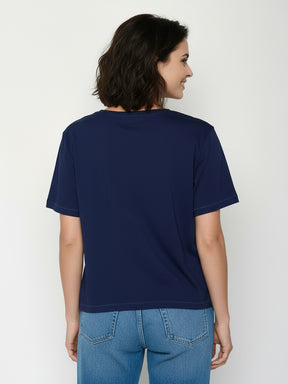Navy: Kastiges T-Shirt aus Bio-Baumwolle für Damen [24913]