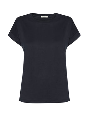 Black: Sportliches T-Shirt aus Bio-Baumwolle mit Rollup Sleeve für Damen [24919]