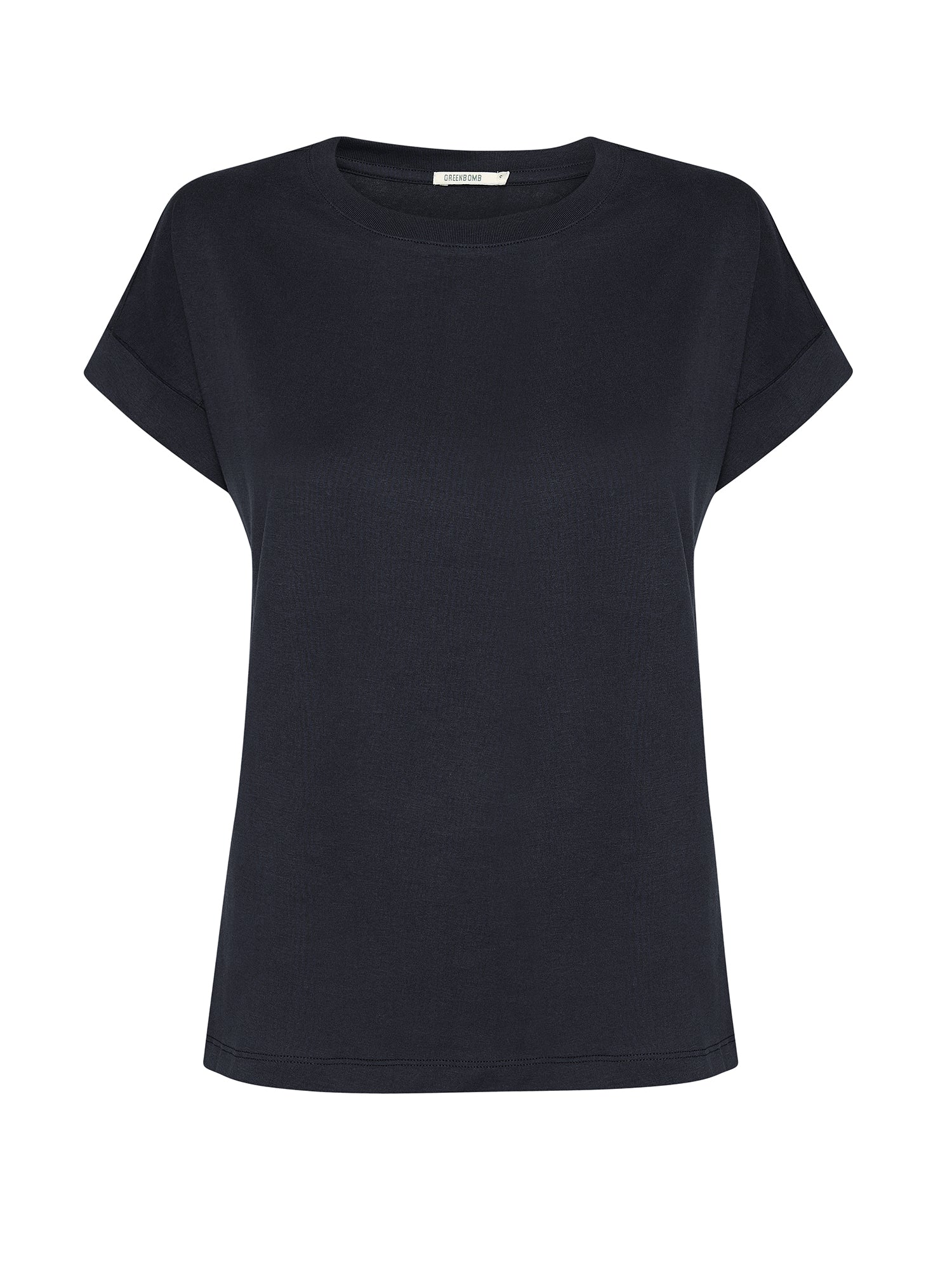 Black: Sportliches T-Shirt aus Bio-Baumwolle mit Rollup Sleeve für Damen [24919]
