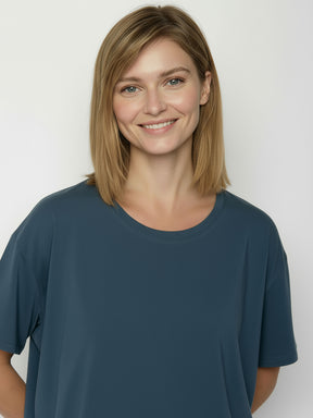 Ash Blue: Lässiges T-Shirt aus Bio-Baumwoll-Mix für Damen [24961]