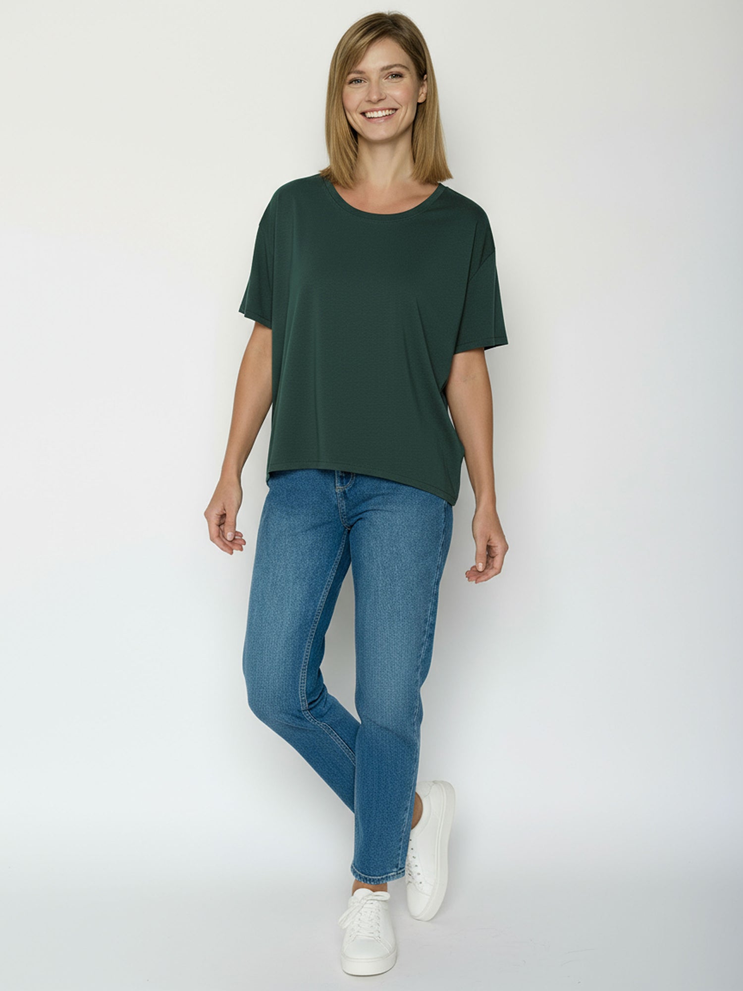 Petrol Green: Lässiges T-Shirt aus Bio-Baumwoll-Mix für Damen [24977]