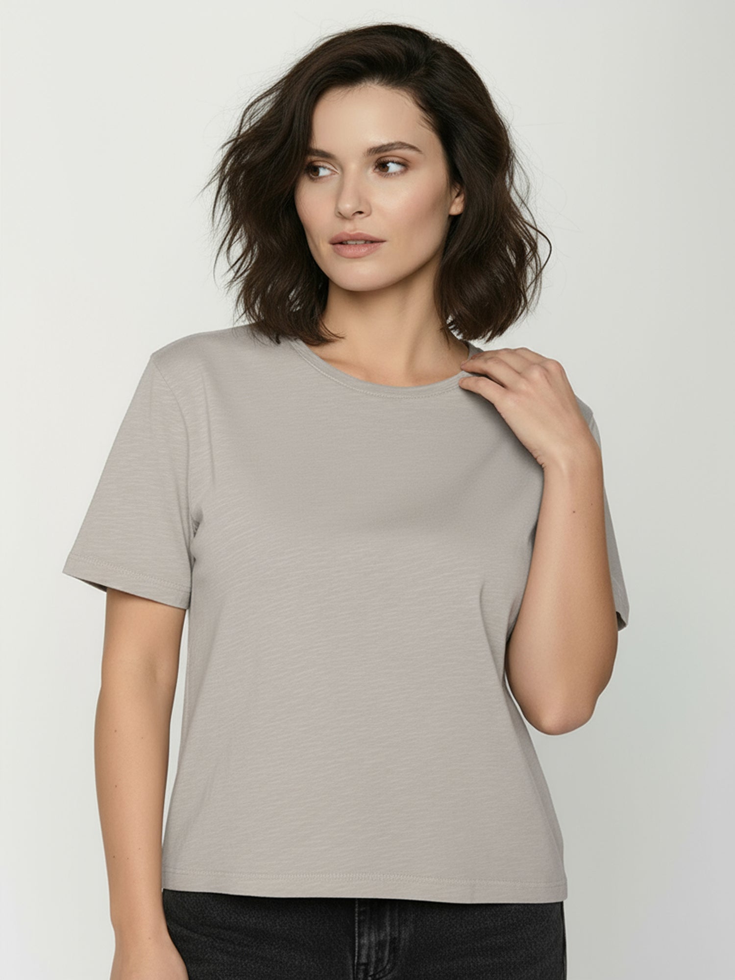 Sandstone: Kastiges T-Shirt aus Bio-Baumwolle für Damen [25056]
