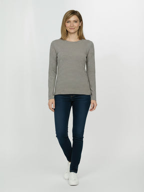 Sandstone Stripes: Sportliches Longsleeve aus Bio-Baumwolle für Damen [25112]