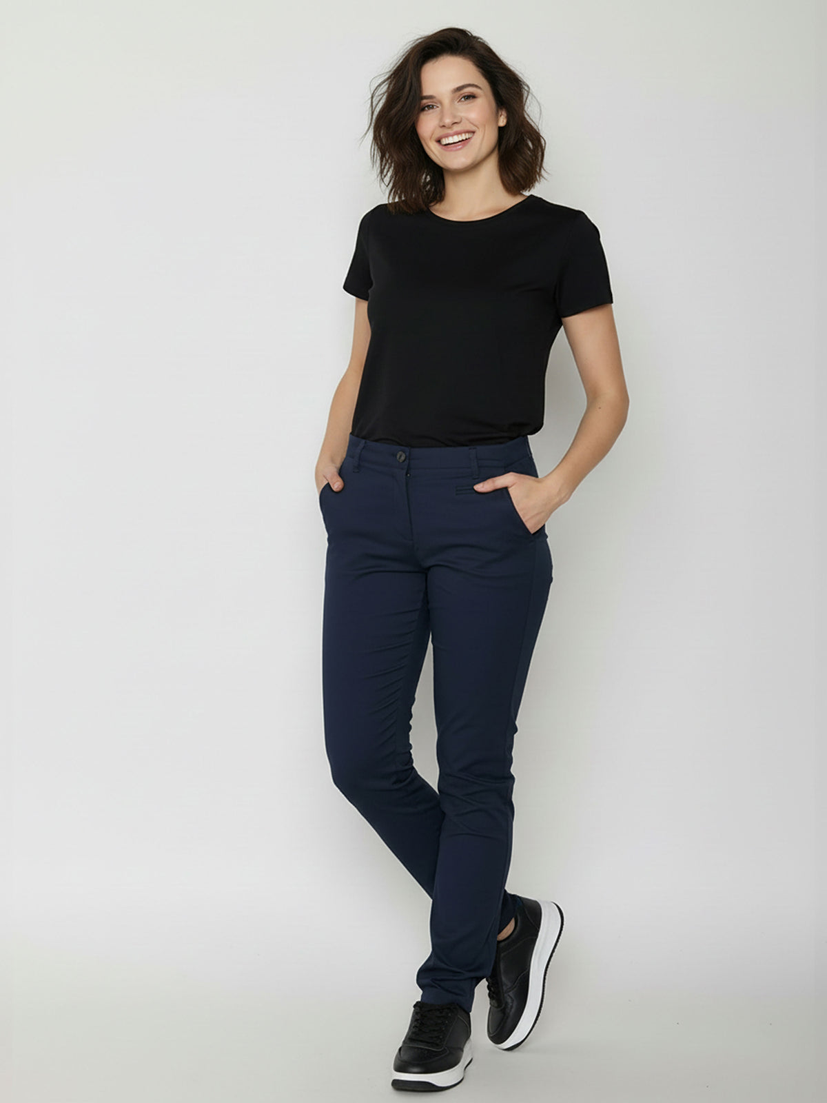 Navy: Gemütliche Chino aus Bio-Baumwoll Mix für Damen [25802]