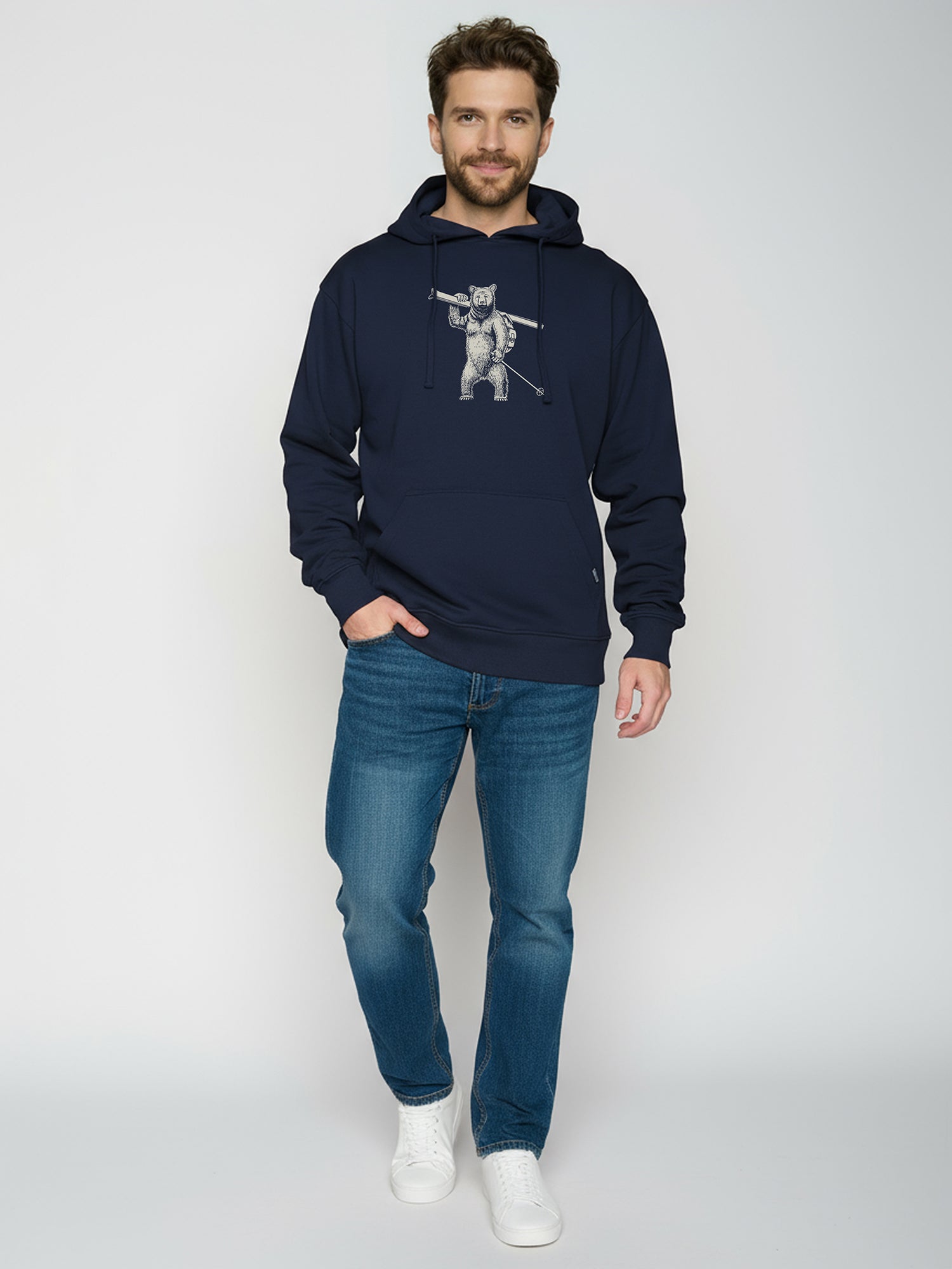 Navy: Gemütlicher Hoodie aus Bio-Baumwolle für Herren [25838]