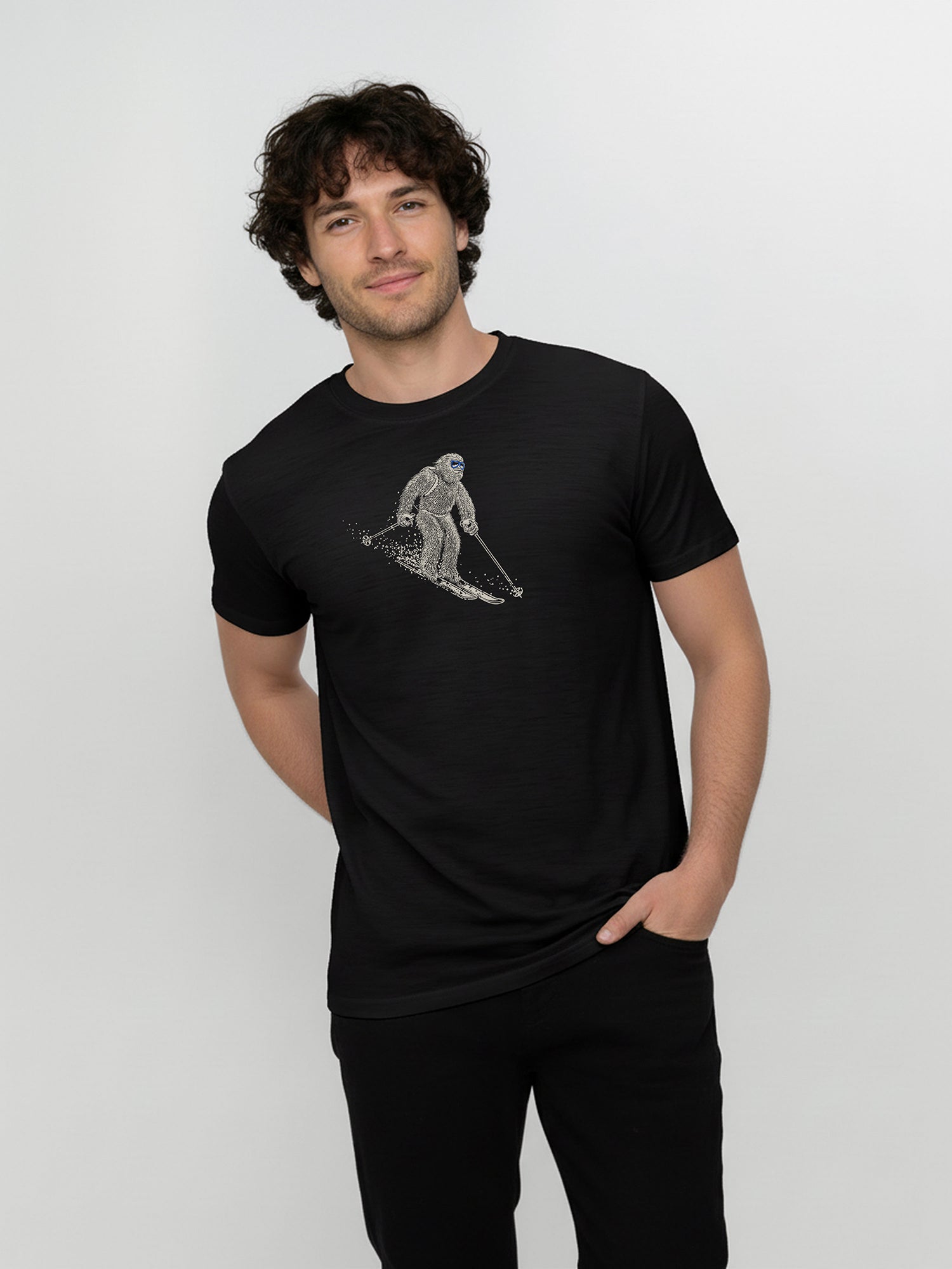 Black: Funktionales T-Shirt aus Merino-Wolle für Herren [25896]