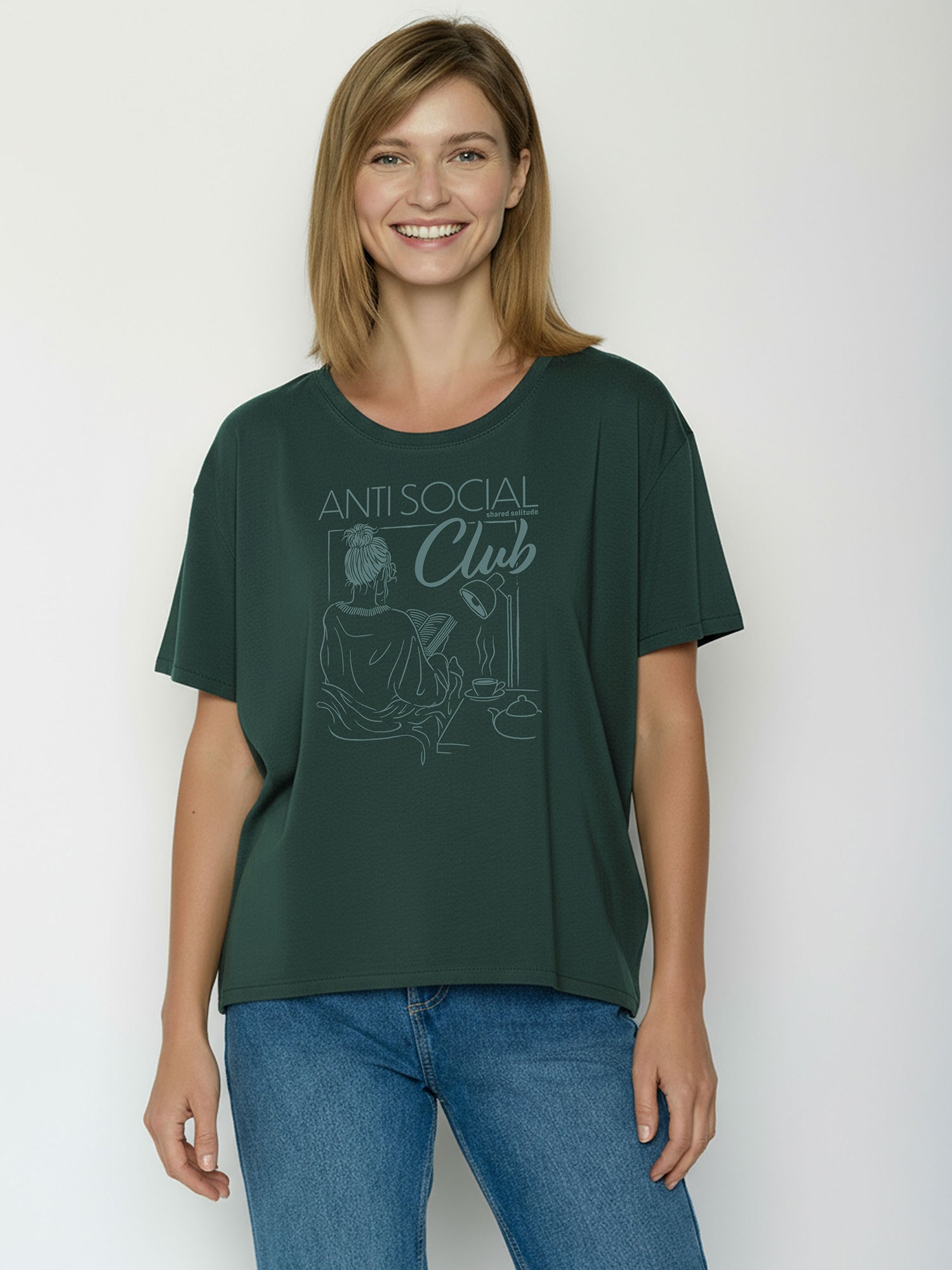 Petrol Green: Lässiges T-Shirt aus Bio-Baumwoll-Mix für Damen [26317]