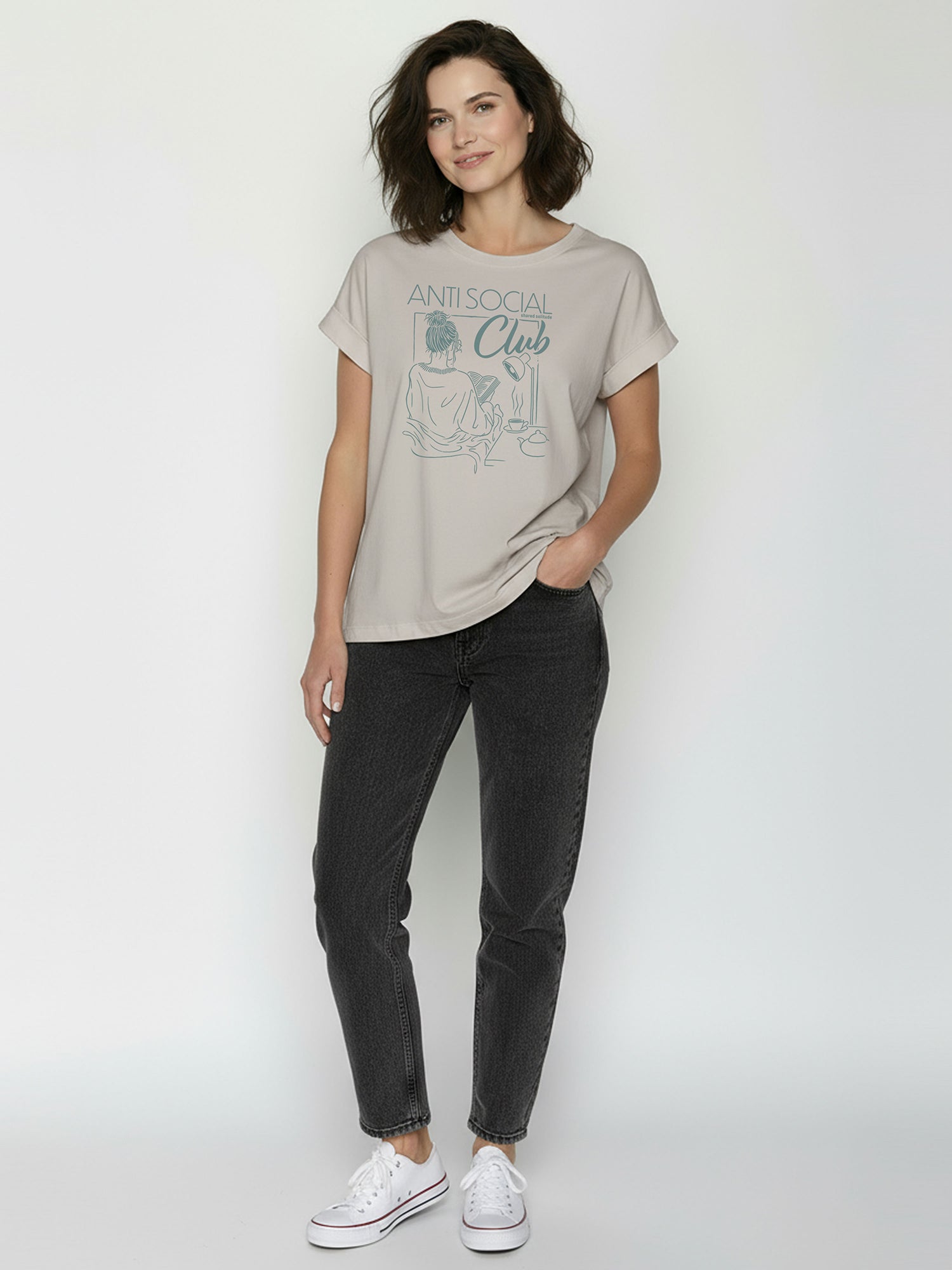 Sandstone: Sportliches T-Shirt aus Bio-Baumwolle mit Rollup Sleeve für Damen [26324]