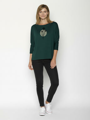 Petrol Green: Gemütliches Longsleeve aus Viskose (LENZING™ ECOVERO™) Mix für Damen [26361]