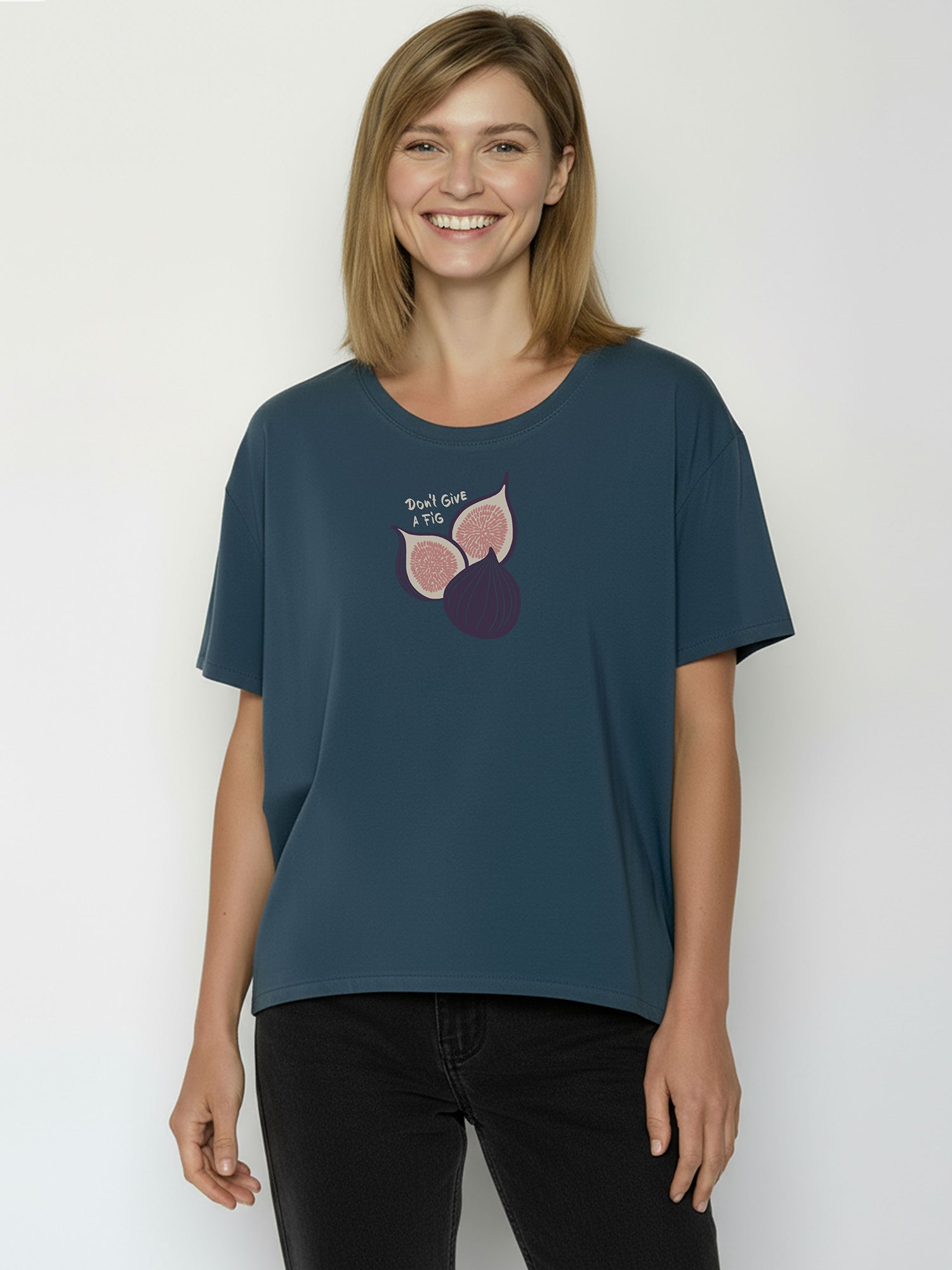 Ash Blue: Lässiges T-Shirt aus Bio-Baumwoll-Mix für Damen [26424]