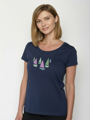 Navy: Sportliches T-Shirt aus Bio-Baumwolle für Damen [26450]