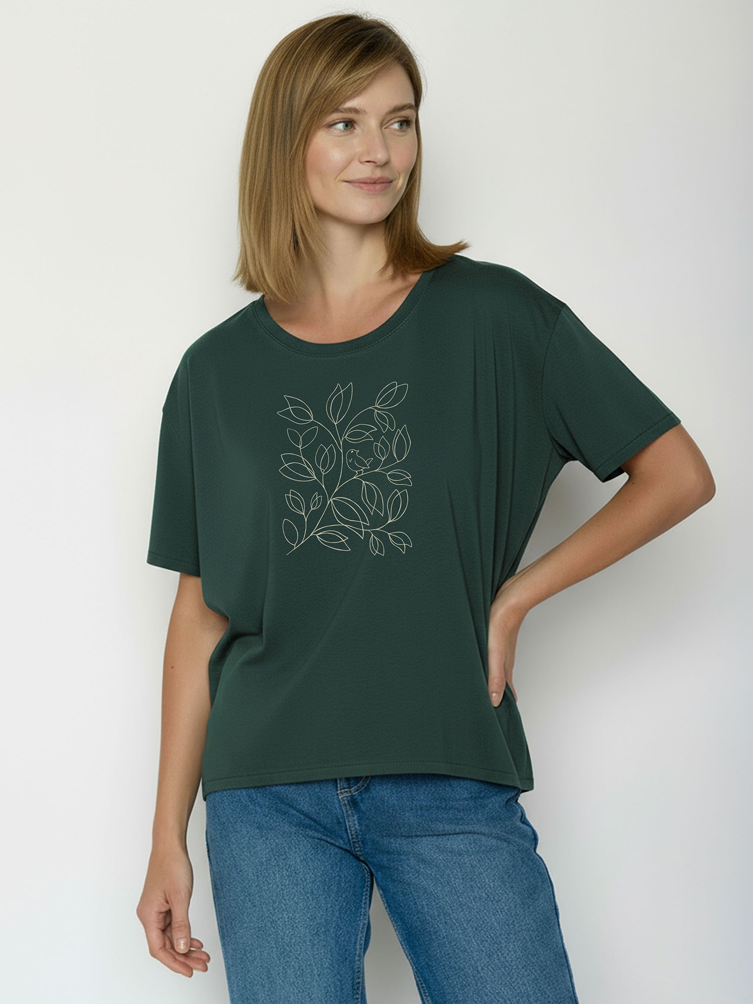 Petrol Green: Lässiges T-Shirt aus Bio-Baumwoll-Mix für Damen [26459]