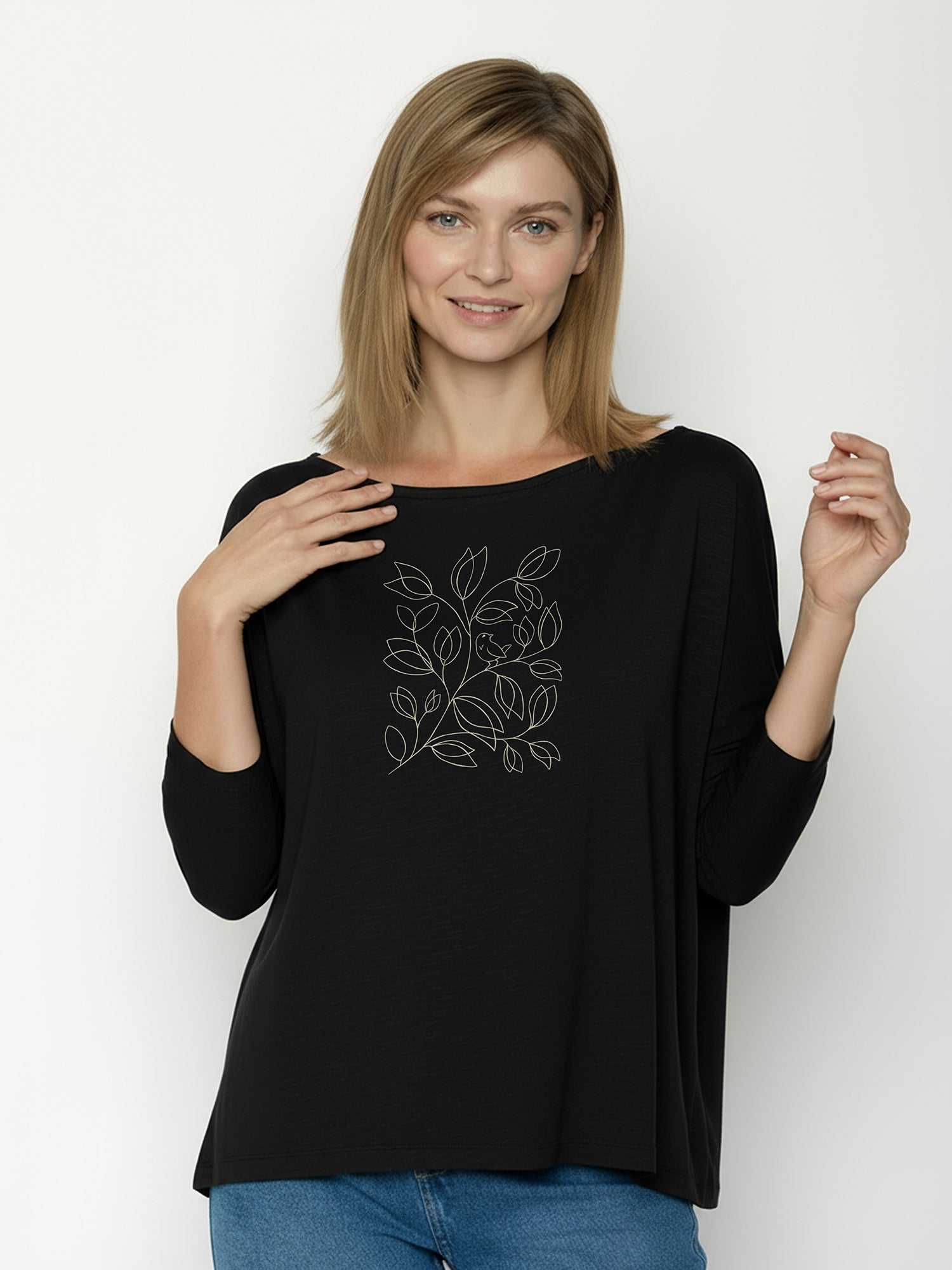 Black: Gemütliches Longsleeve aus Viskose (LENZING™ ECOVERO™) Mix für Damen [26470]