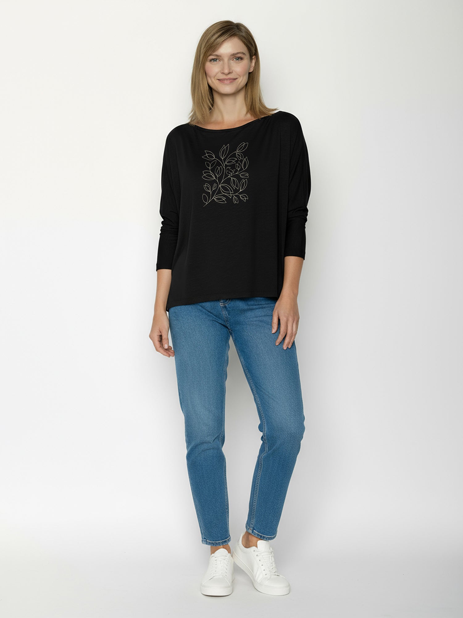 Black: Gemütliches Longsleeve aus Viskose (LENZING™ ECOVERO™) Mix für Damen [26471]